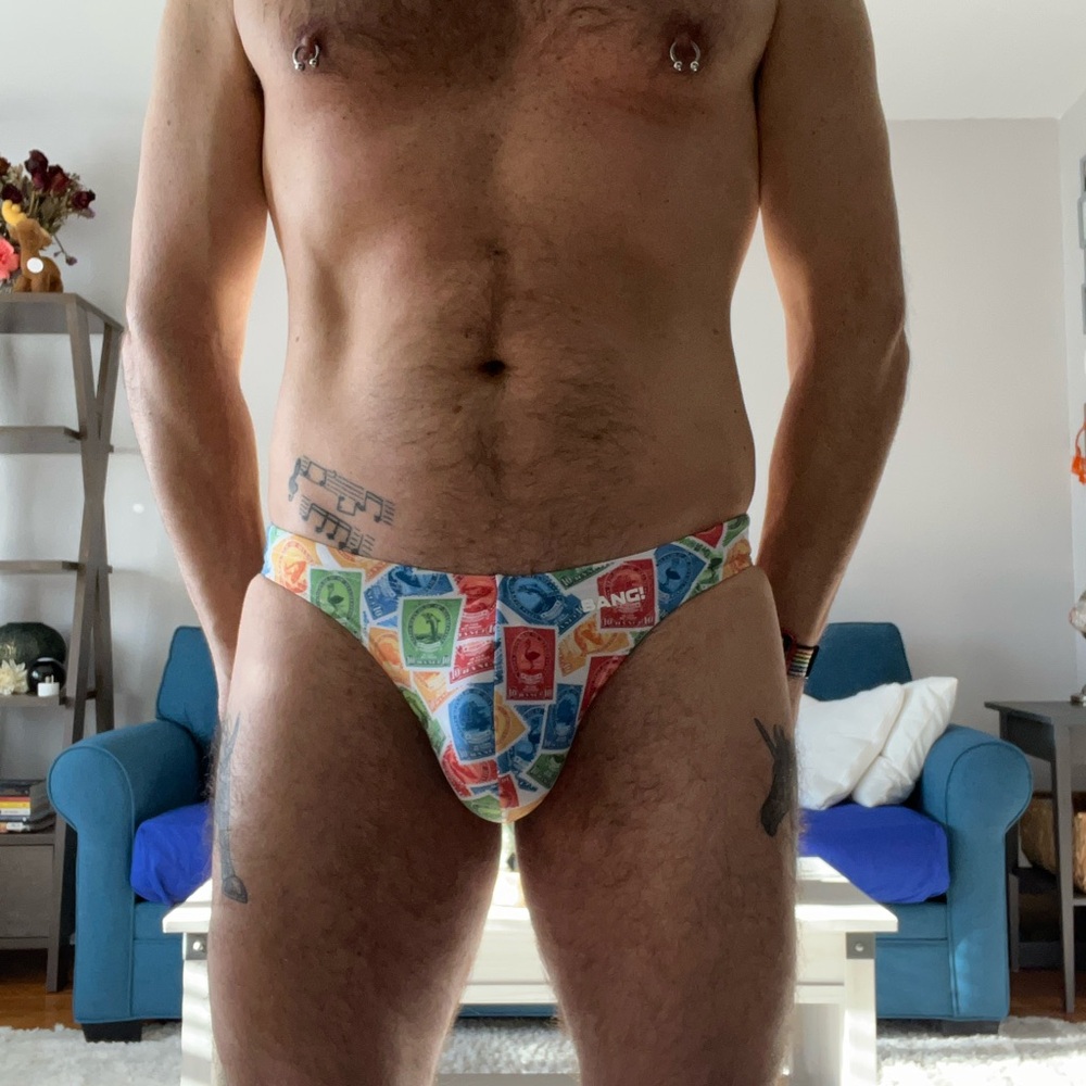 ⭐️🏳️‍🌈 BANG! Colorful Stamp Print Swim Briefs - Picture 7 of 8